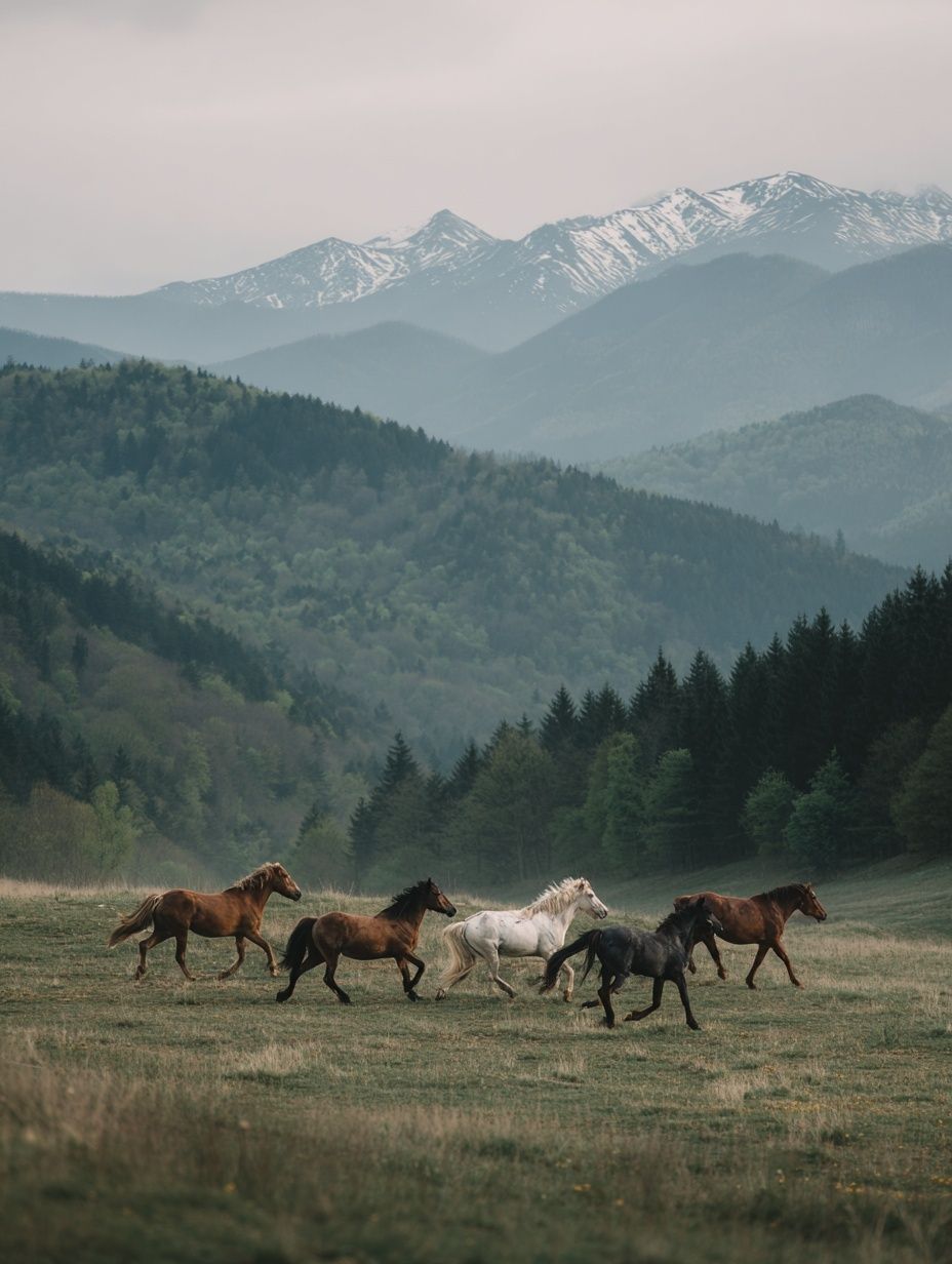 Horses Running in the Mountains — Nature Print. poster — nature art