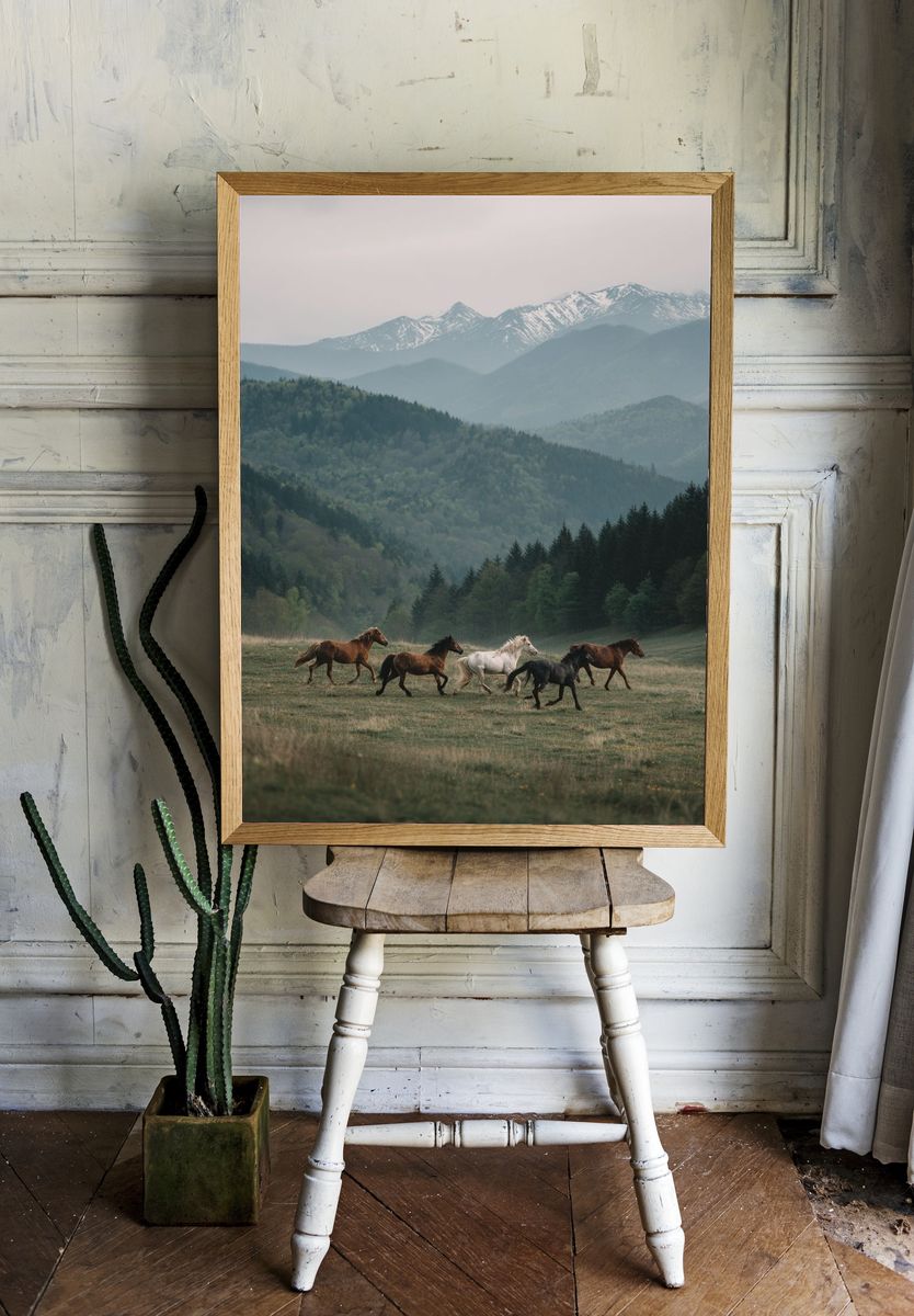 Horses Running in the Mountains — Nature Print room preview