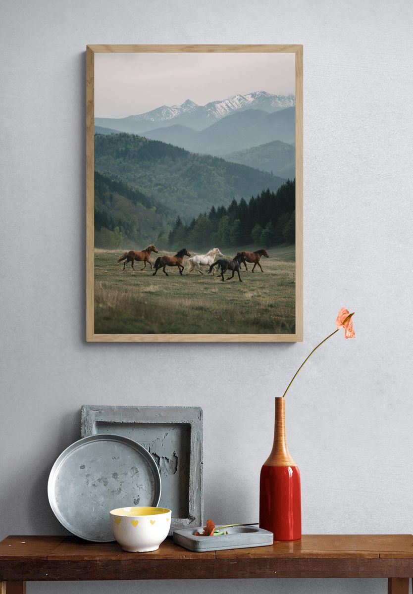 Horses Running in the Mountains — Nature Print. — room view 3