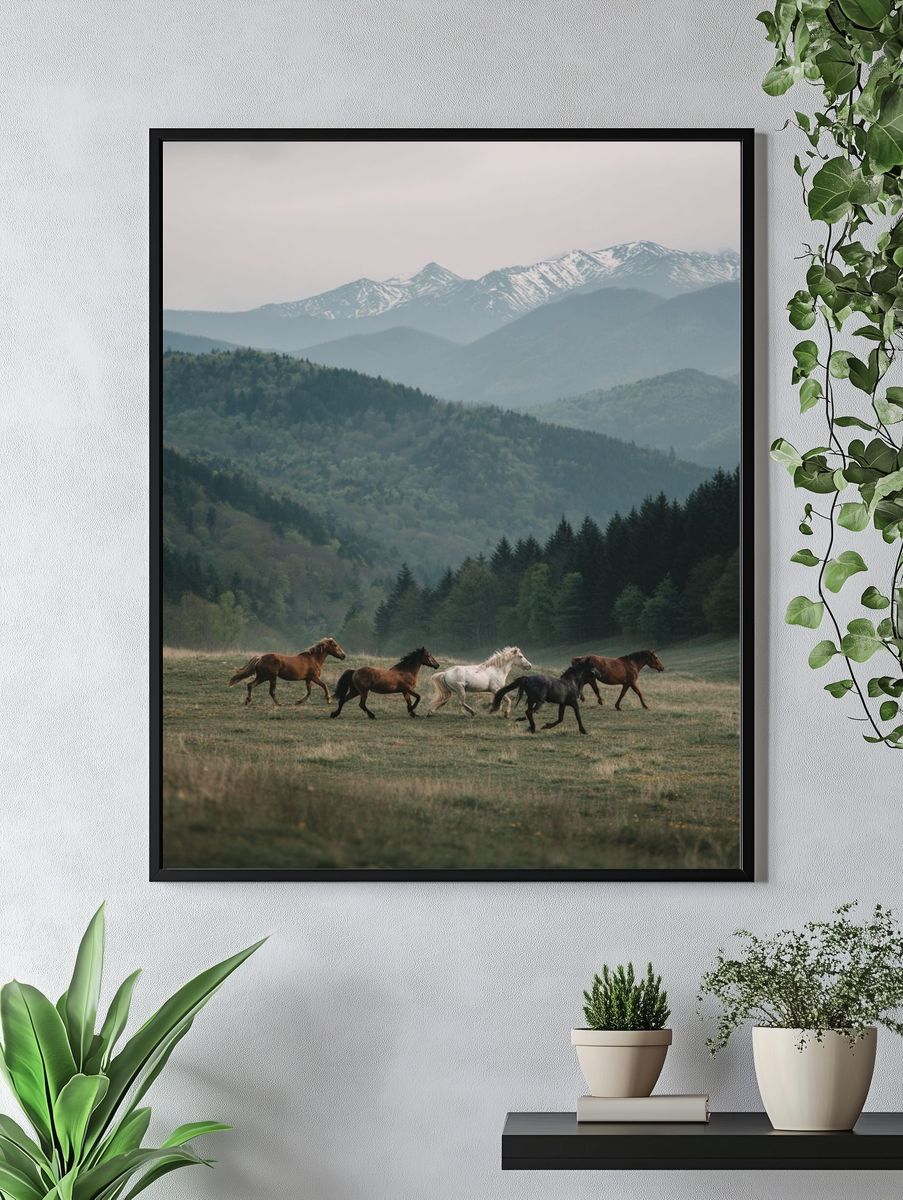 Horses Running in the Mountains — Nature Print. — room view 4