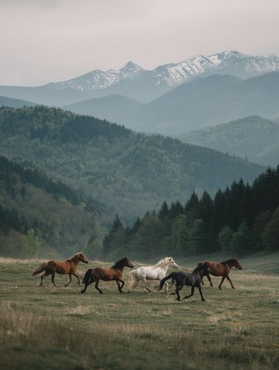 Horses Running in the Mountains — Nature Print. poster