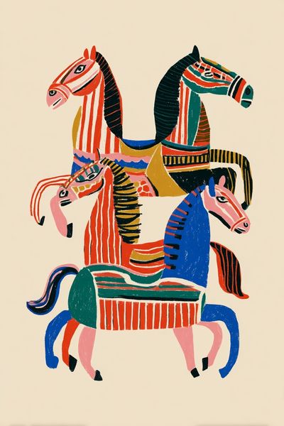 Colorful Horses Illustration Poster.