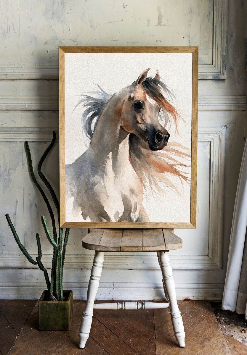 Watercolor Horse Portrait Print. room preview