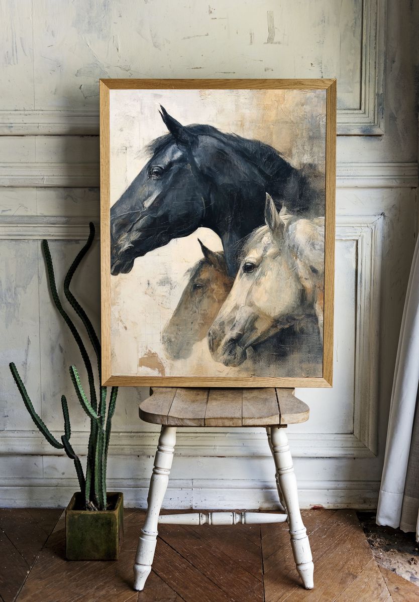 Horse Trio Contemporary Print. room preview