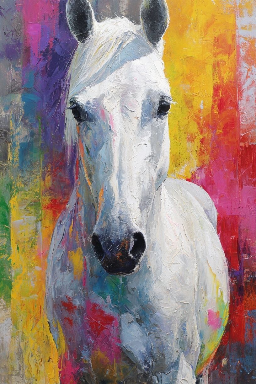 Majestic White Horse — Colorful Art Print. poster — animals art