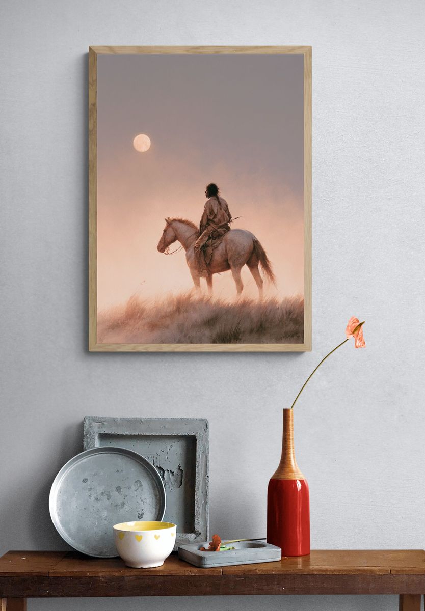 Horse Rider at Dawn Photography Poster. — room view 3
