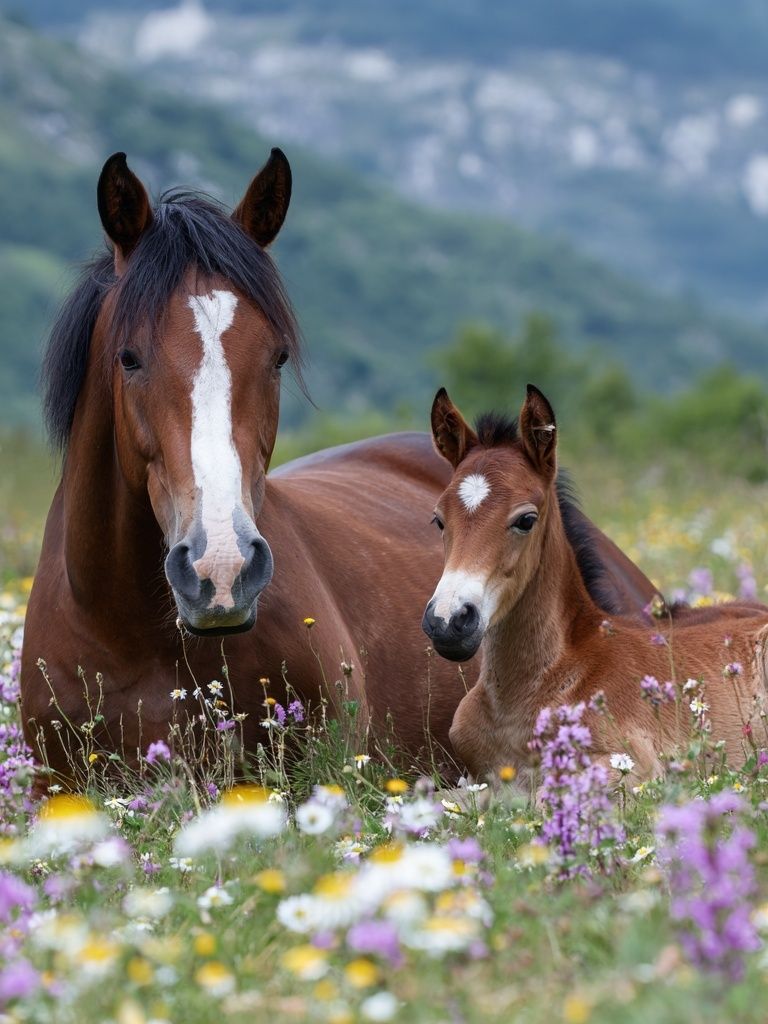 Horse and Foal Meadow Photography Poster. poster — animals art