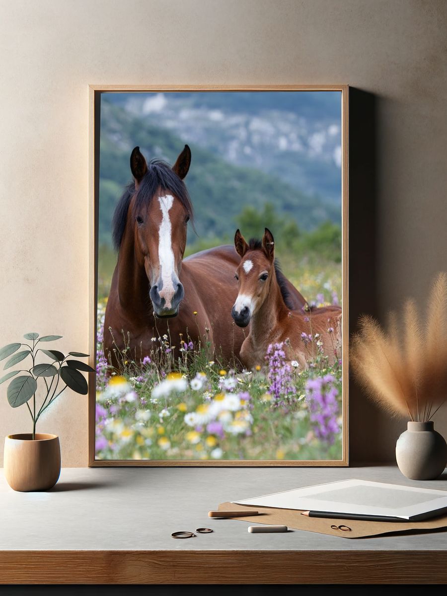 Horse and Foal Meadow Photography Poster. — room view 2