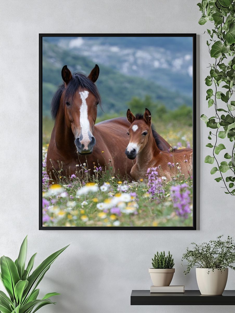 Horse and Foal Meadow Photography Poster. — room view 4
