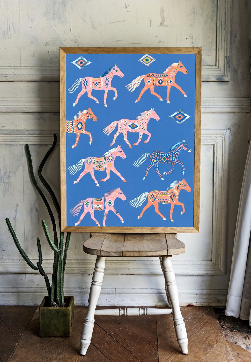 Decorative Horses Illustration Poster. — room view 1