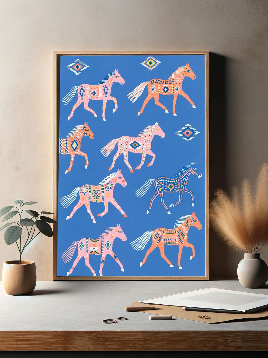 Decorative Horses Illustration Poster. — room view 2