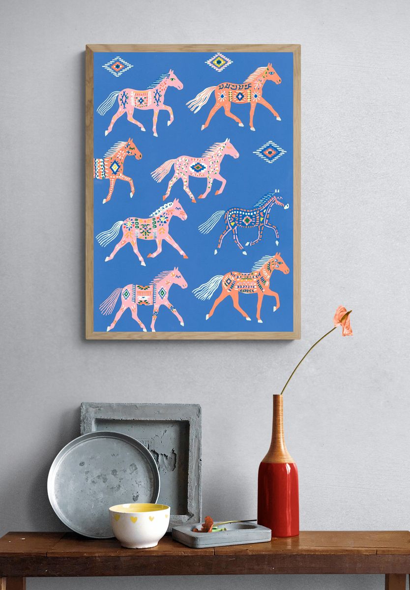 Decorative Horses Illustration Poster. — room view 3