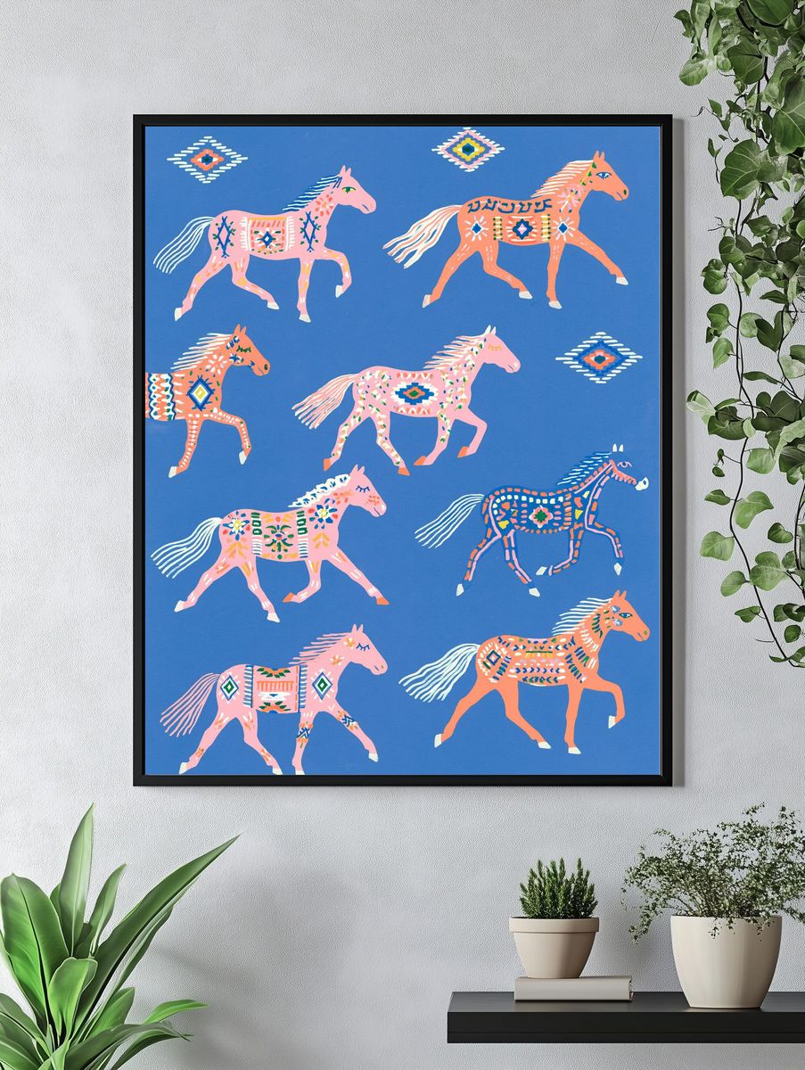 Decorative Horses Illustration Poster. — room view 4