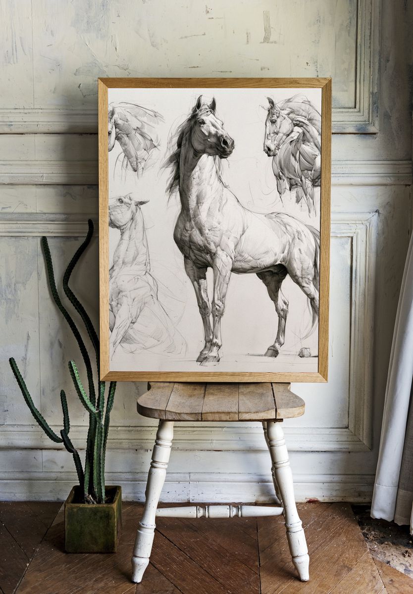 Horse Sketch Illustration Print. room preview