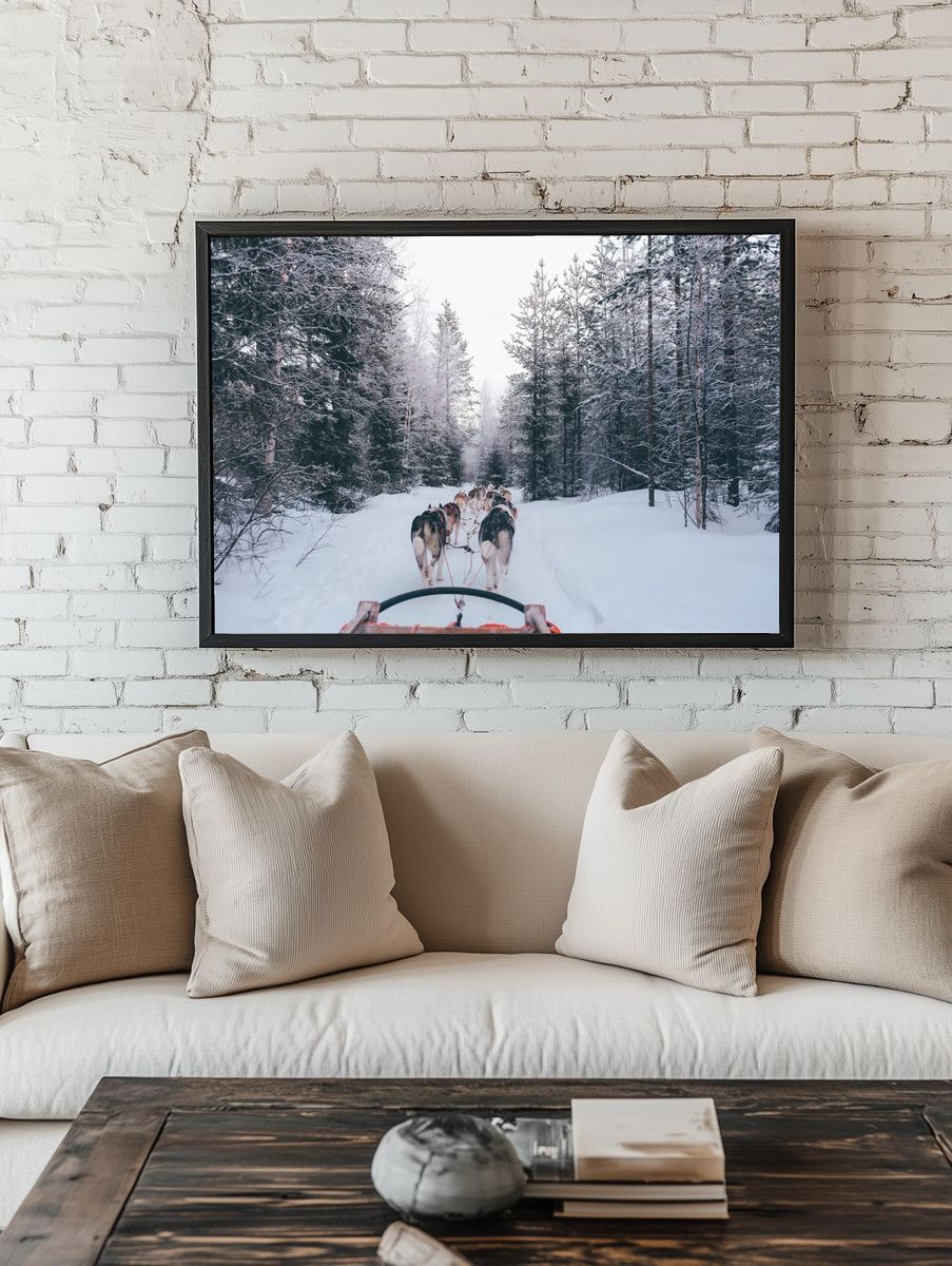 Husky Sledding in Winter Forest Poster room preview