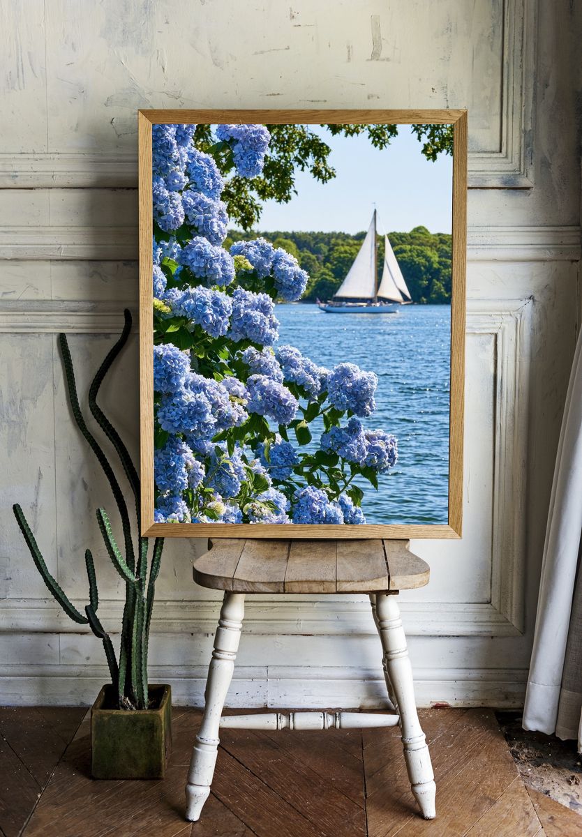 Hydrangeas by the Sailboat Poster. room preview