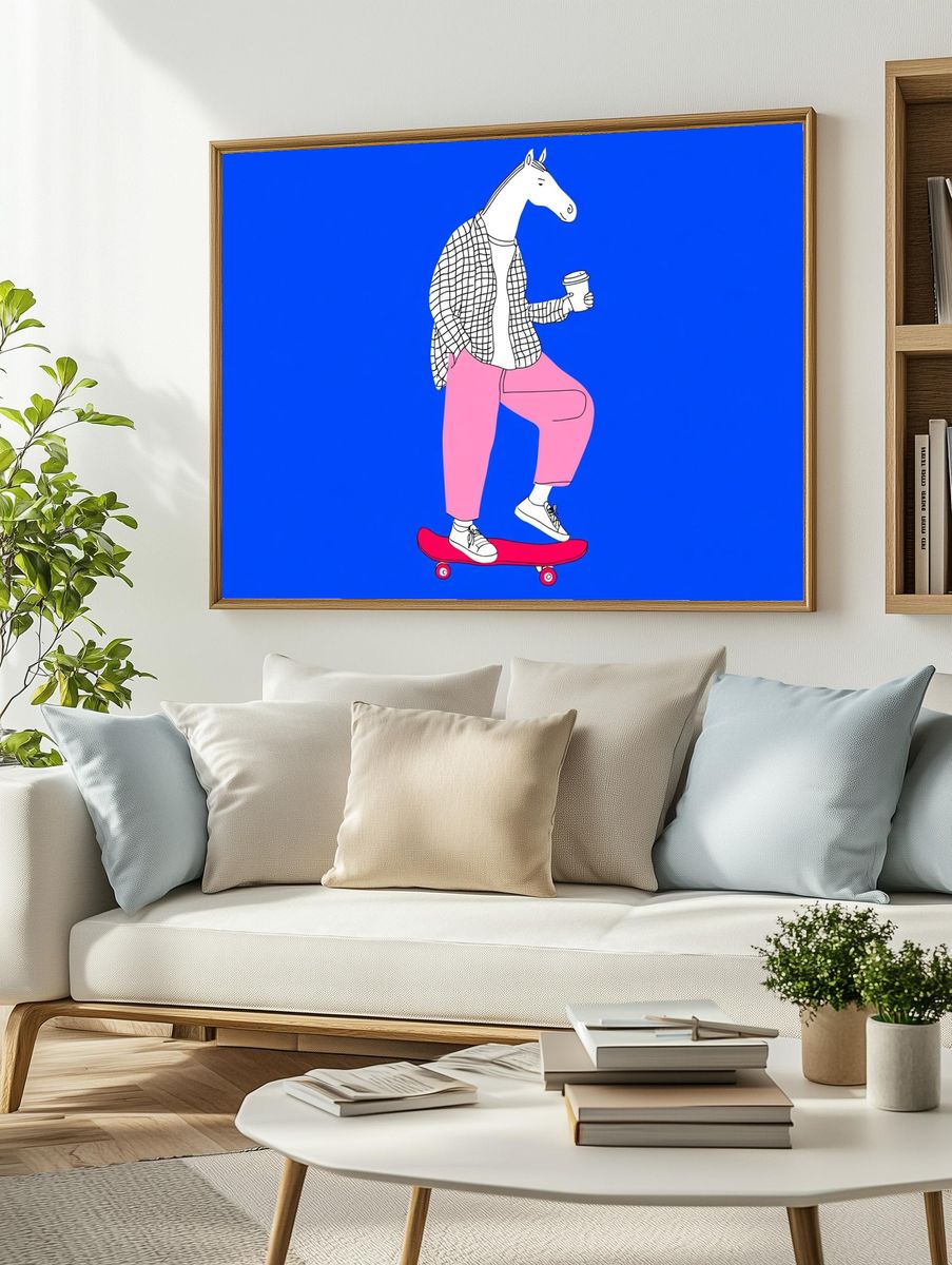 Horse Skateboard Illustration Poster. — room view 2
