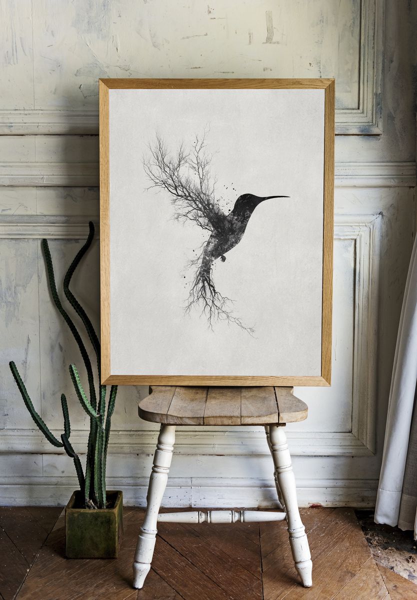 Hummingbird Tree Silhouette Print. — room view 1