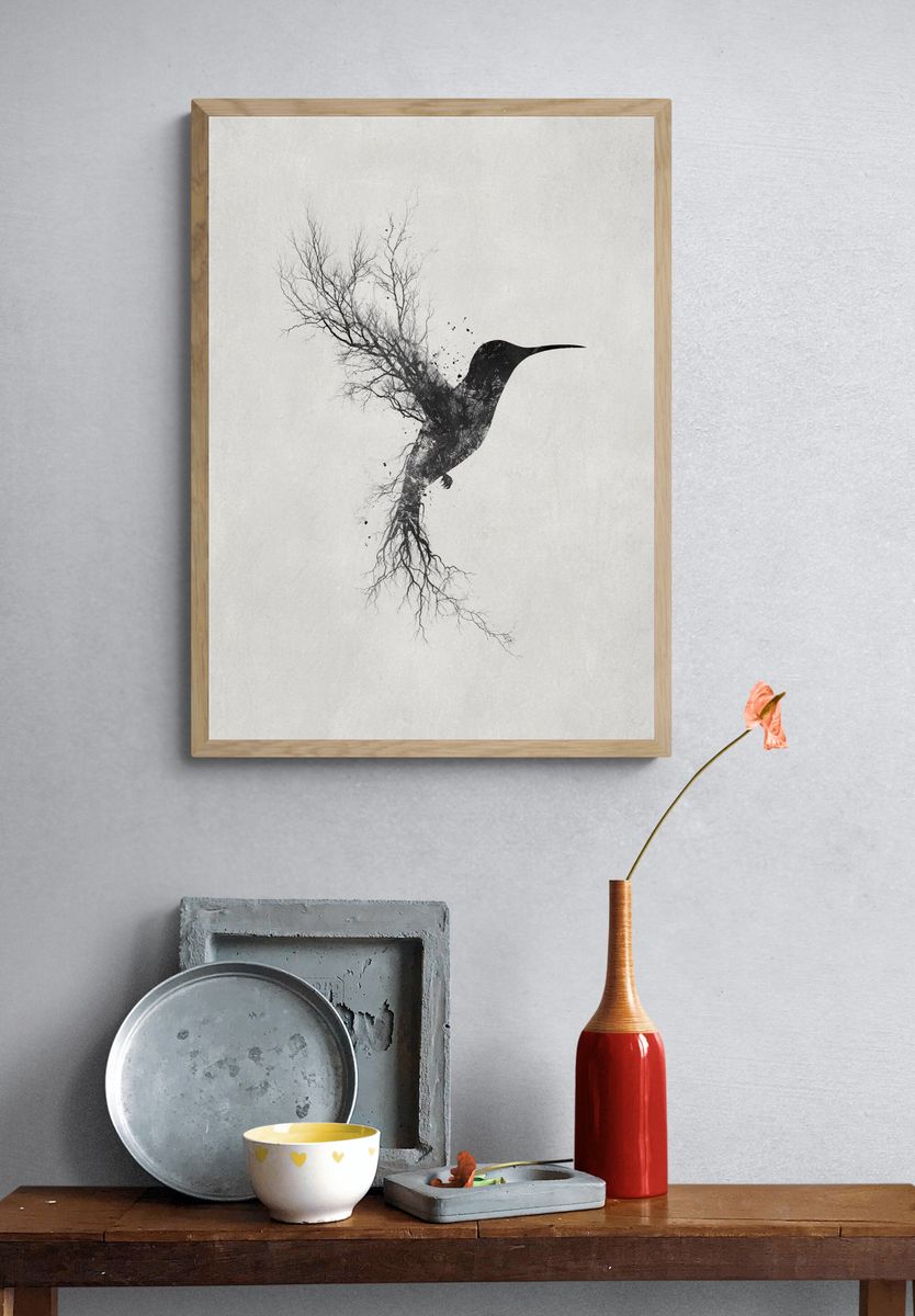 Hummingbird Tree Silhouette Print. — room view 3