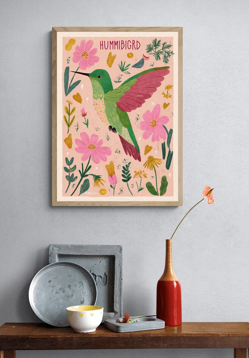 Hummingbird Botanical Illustration Poster. — room view 3