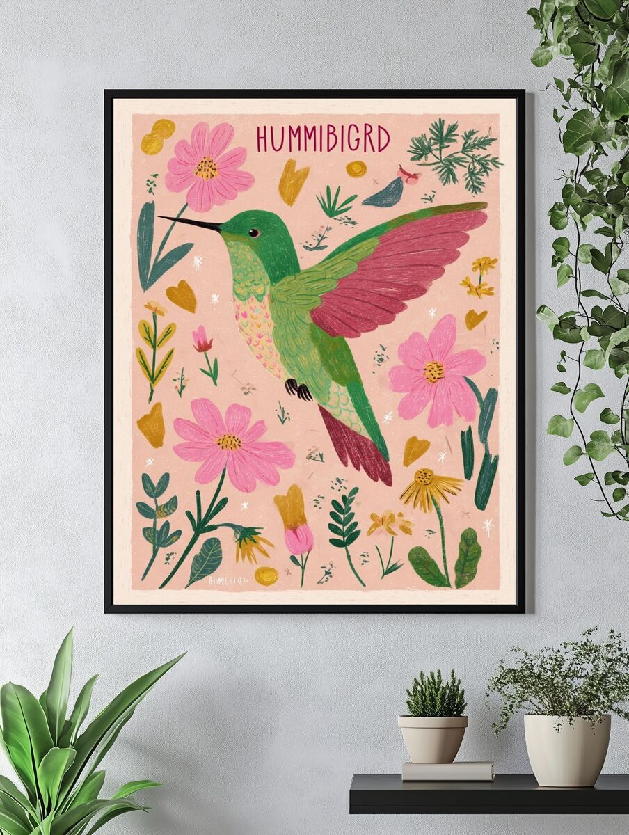 Hummingbird Botanical Illustration Poster. — room view 4