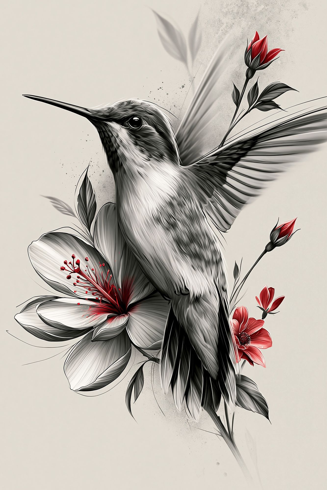 Hummingbird and Hibiscus Illustration Poster. poster — animals art