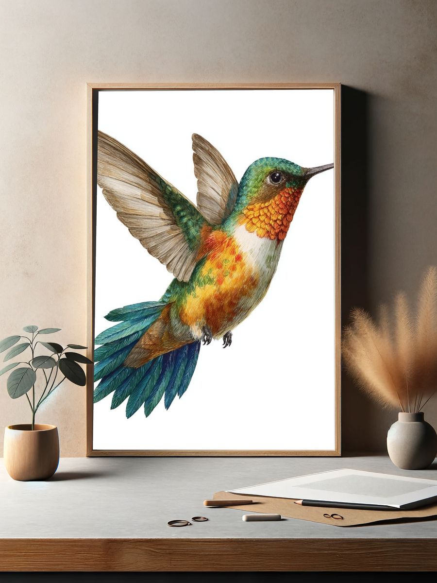 Colorful Hummingbird Illustration Poster. — room view 2