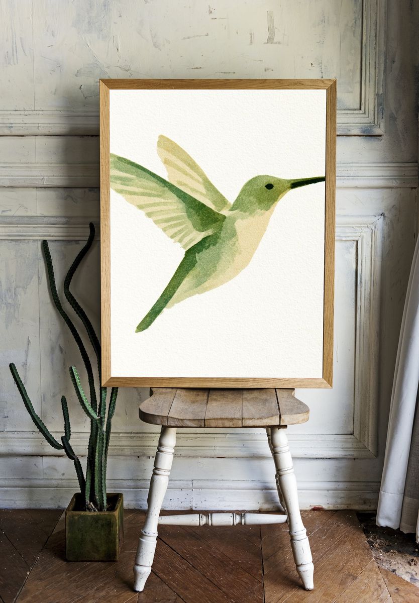 Hummingbird Watercolor Print. room preview