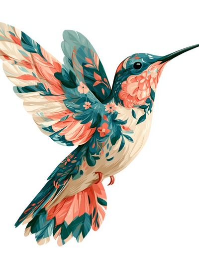 Floral Hummingbird Illustration Poster.