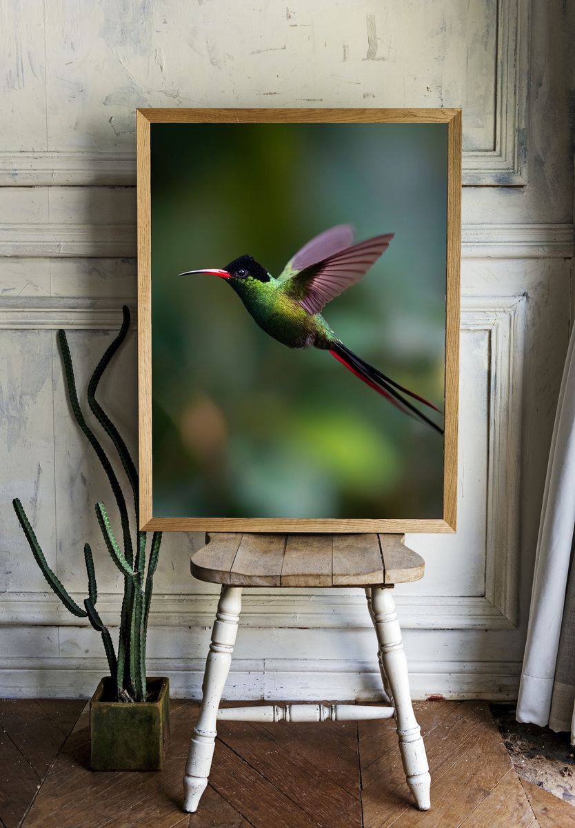 Hummingbird in Flight Photography Poster. — room view 1