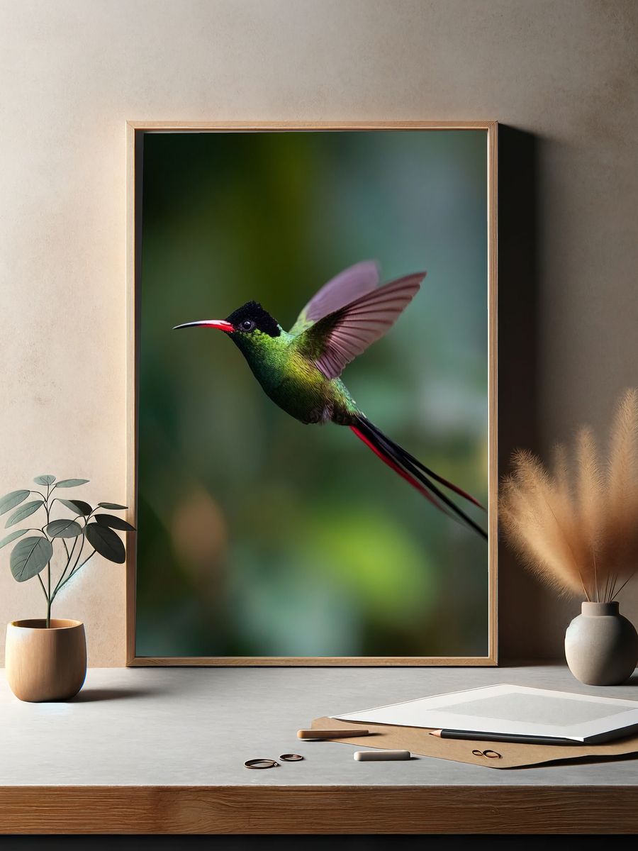 Hummingbird in Flight Photography Poster. — room view 2