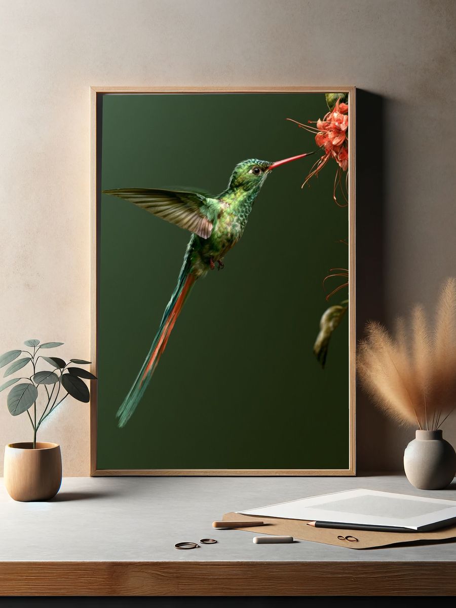 Hummingbird and Blossom Photography Poster. — room view 2