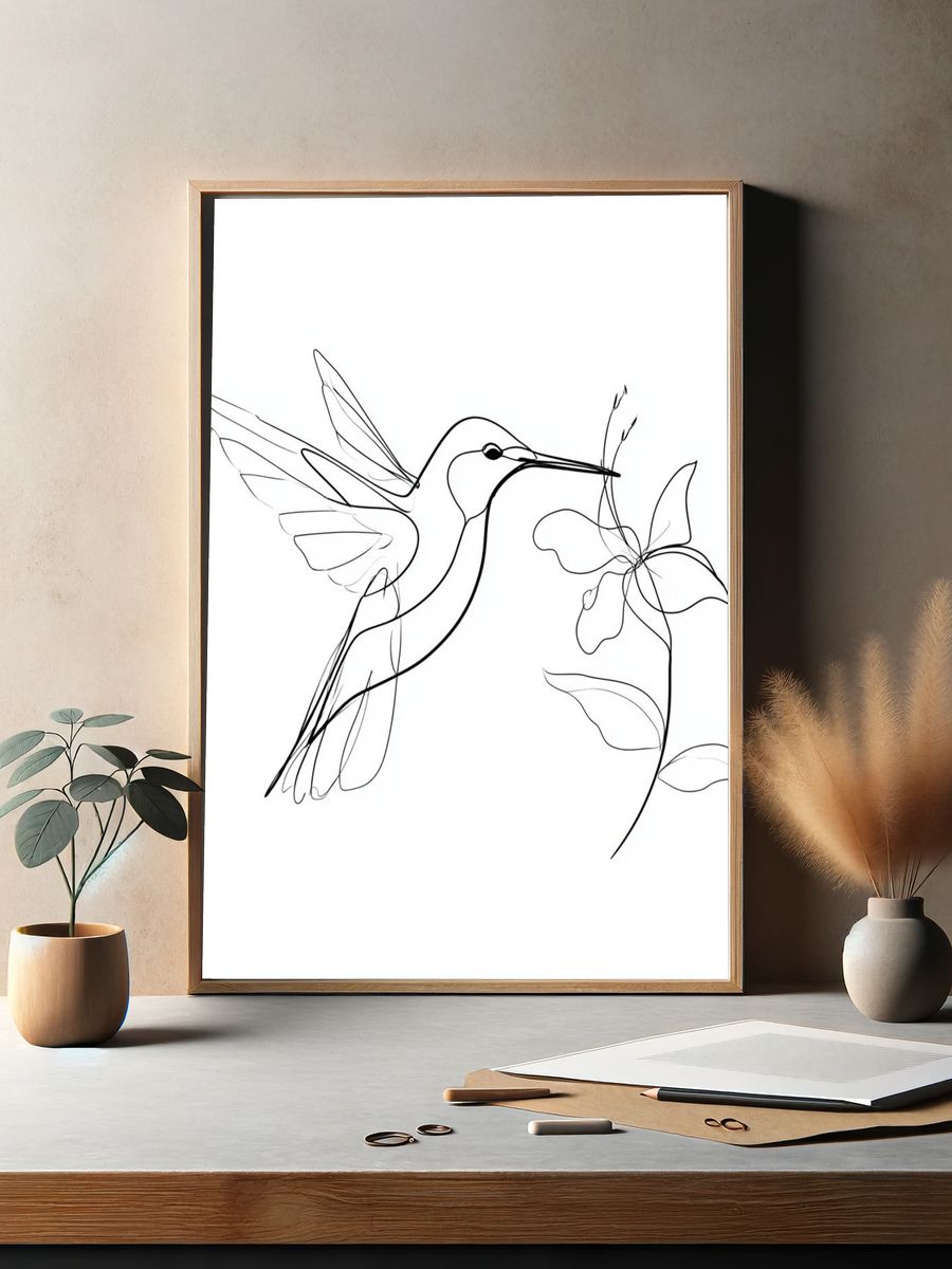 Hummingbird Line Art Poster. — room view 2