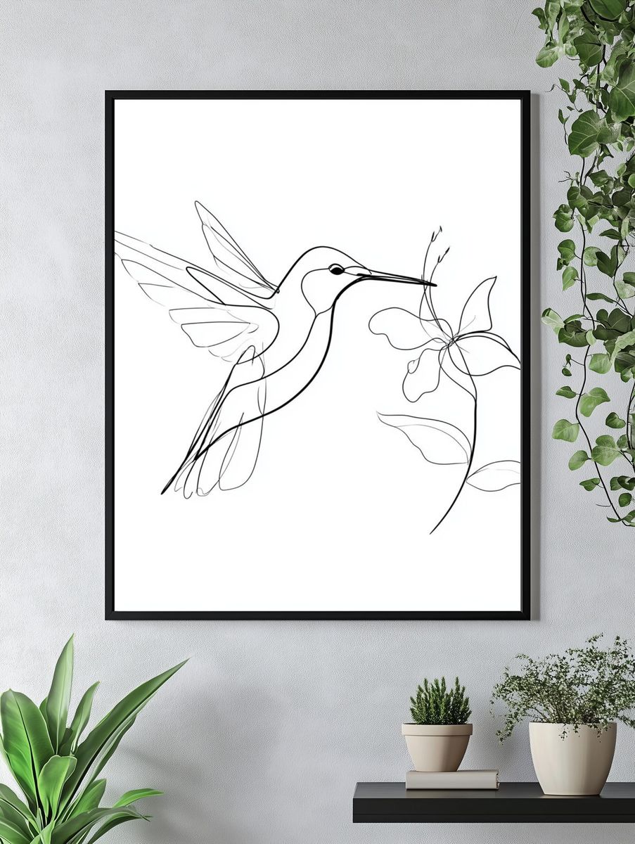 Hummingbird Line Art Poster. — room view 4