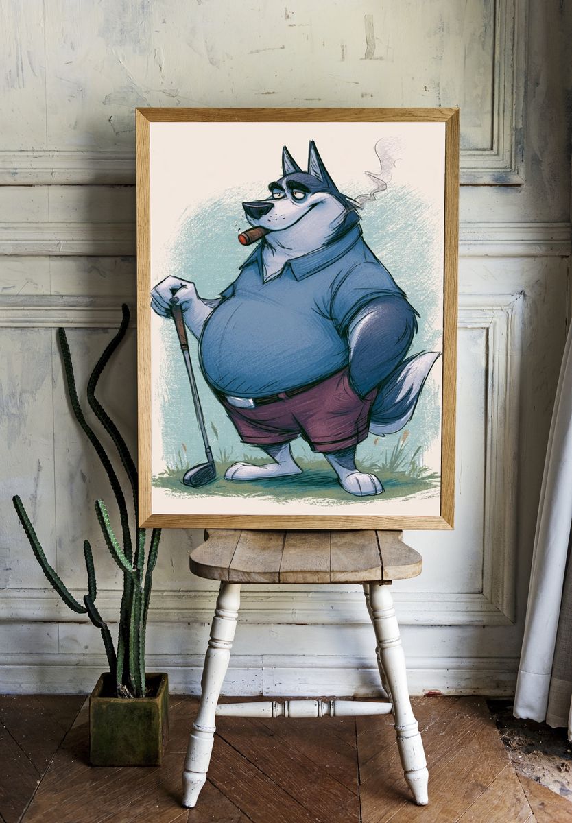 Cool Husky Golf Illustration Poster. room preview