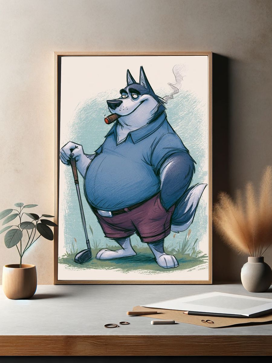 Cool Husky Golf Illustration Poster. — room view 2