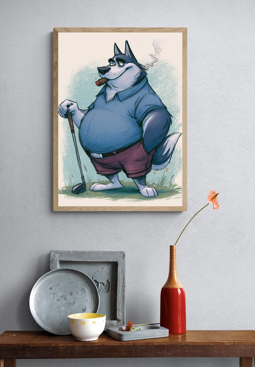 Cool Husky Golf Illustration Poster. — room view 3