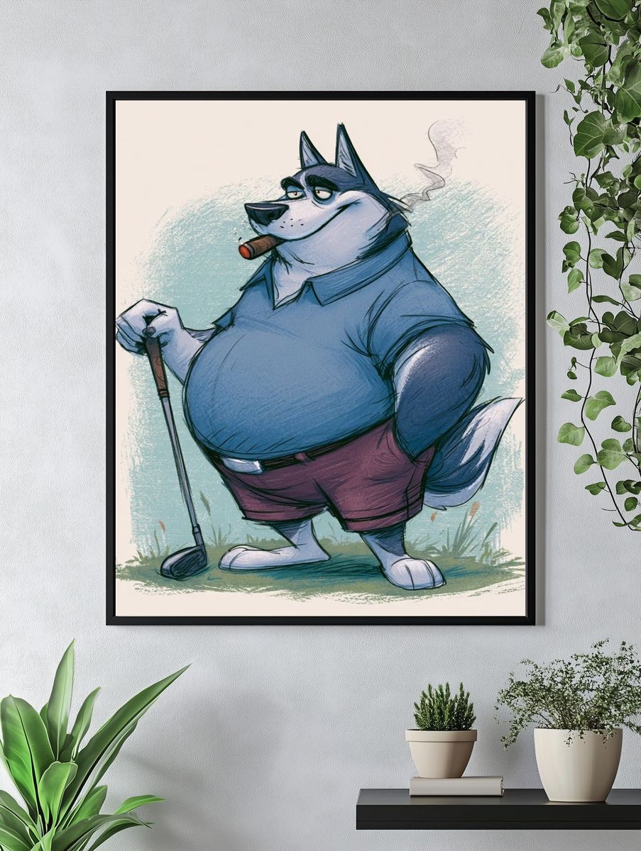 Cool Husky Golf Illustration Poster. — room view 4