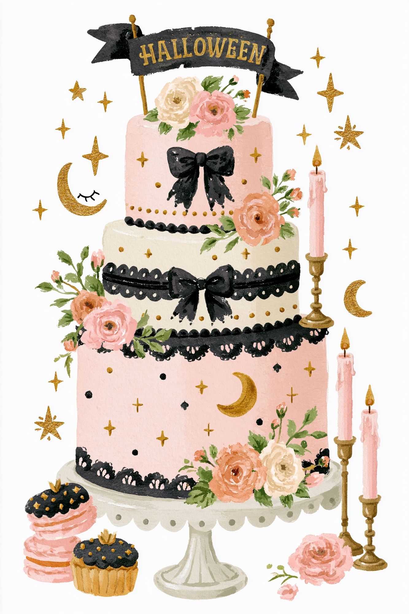 Halloween Cake Watercolor Poster. poster — illustration art