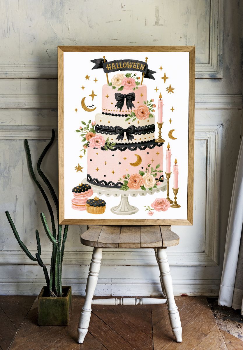 Halloween Cake Watercolor Poster. room preview