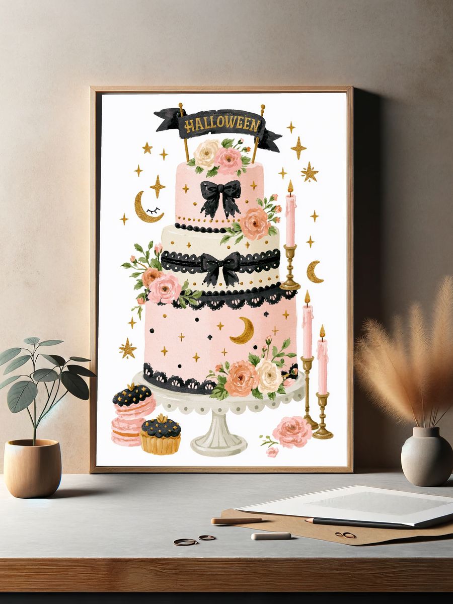 Halloween Cake Watercolor Poster. — room view 2