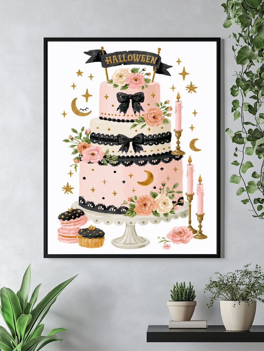 Halloween Cake Watercolor Poster. — room view 4