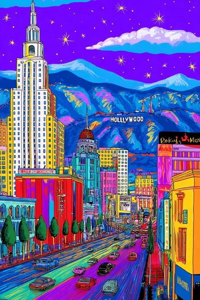 Vibrant Hollywood Cityscape Poster. poster print