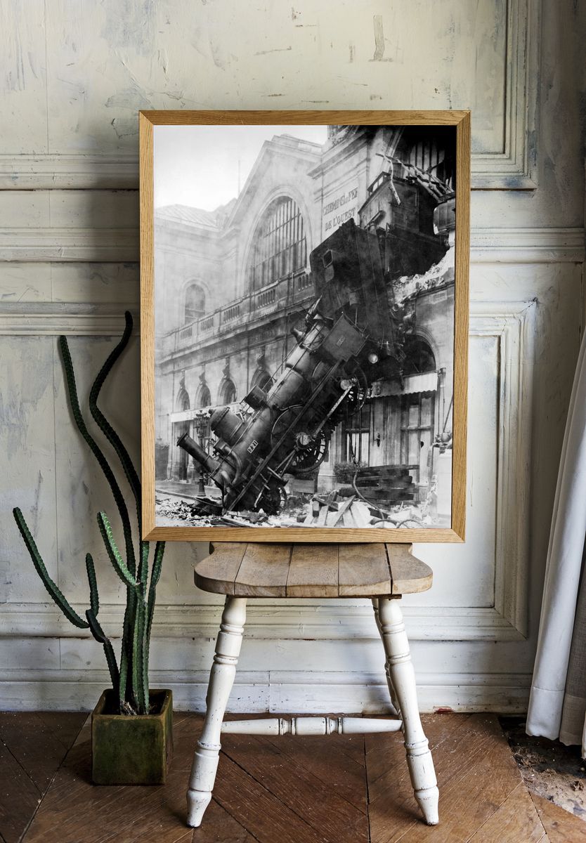 Historic Train Wreck — Black and White Print. — room view 1