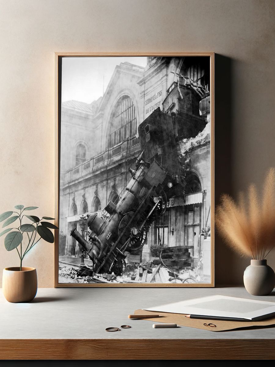 Historic Train Wreck — Black and White Print. — room view 2