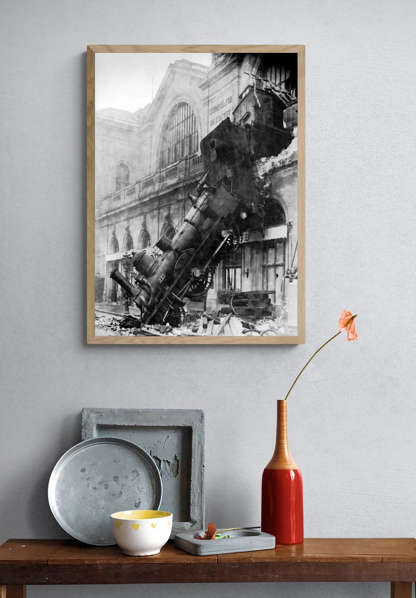 Historic Train Wreck — Black and White Print. — room view 3