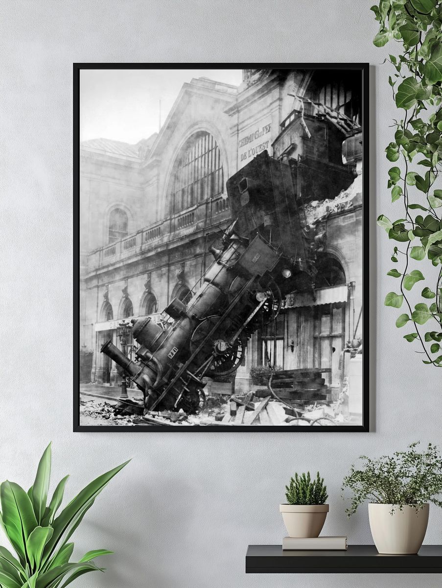 Historic Train Wreck — Black and White Print. — room view 4