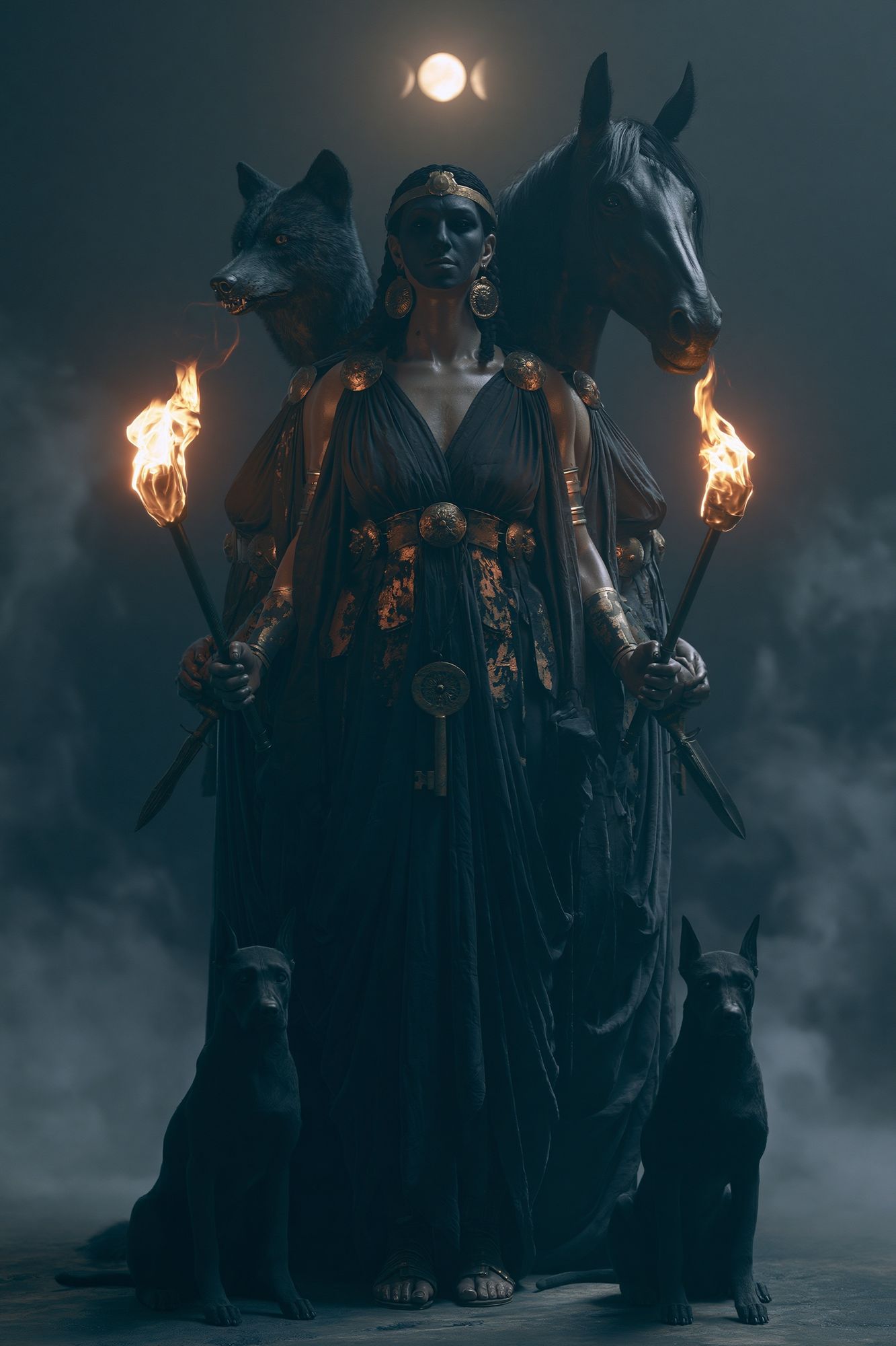 Hecate and Wolves Dark Fantasy Poster. poster — illustration art