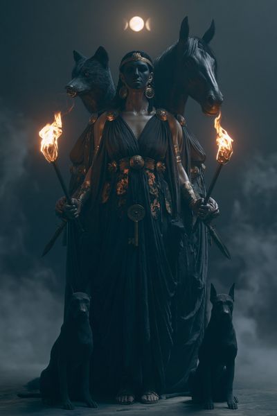Hecate and Wolves Dark Fantasy Poster. poster