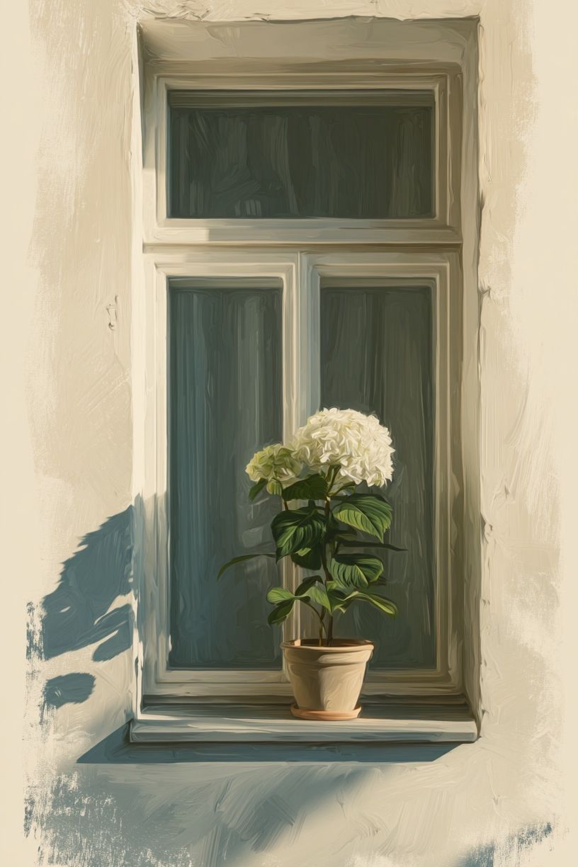 Hydrangea in Window — Fine Art Print. poster detail